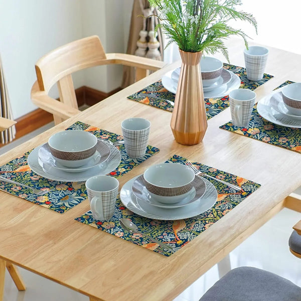 Strawberry Blue Green Pimpernel Placemats Set of 4 Chinoiserie Floral Bird Colorful Linen Washable Table Mats Stain Heat-Resistant Desktop Decor Place Mats for Home Kitchen Dining Party 12X18 In7
