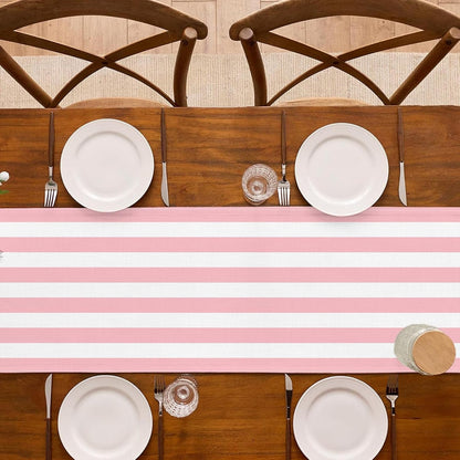 Pink and White Vertical Striped Table Runner Light Pink Birthday Party Decoration Baby Shower Dining Room Home Kitchen Table Decor (Pink, 13" X 90")4