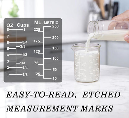 Ackers Etching Scale Glass Measuring Cup Set-V-Shaped Spout，Includes 60Ml(2Oz), 120Ml(4Oz), and 250Ml(8Oz) Glass Measuring Beaker for Kitchen or Restaurant, Easy to Read4