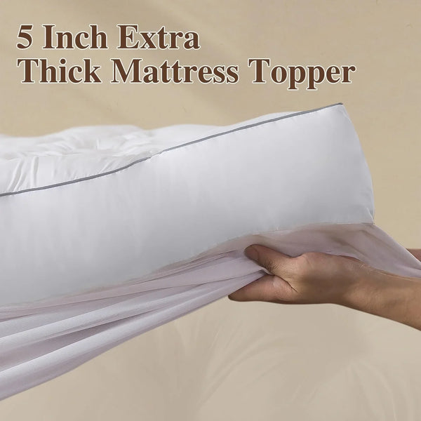 5 Inch Memory Foam Mattress Topper (Queen, 60X80),Deep Pocket | 2000GSM Fluffy Shredded Memory Foam Filled, Extra Soft Pillow Top for Back Pain Relief, Thick & Supportive Bed Topper2