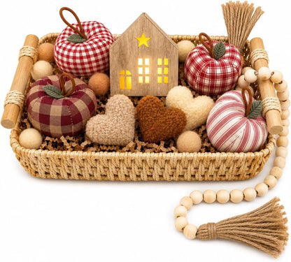 Cozy Decor Set for Home, Fall Decor with LED House & Woven Basket | Ready-To-Style Decor Set Cozy & Warm1
