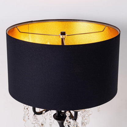 Drum Shade Black Crystal Table Lamp, 4 Light Black Gold Shade Table Lamp, Candle Base Table Light, for Living Room, Bedroom, Reading Room, Hallway, Corridor8