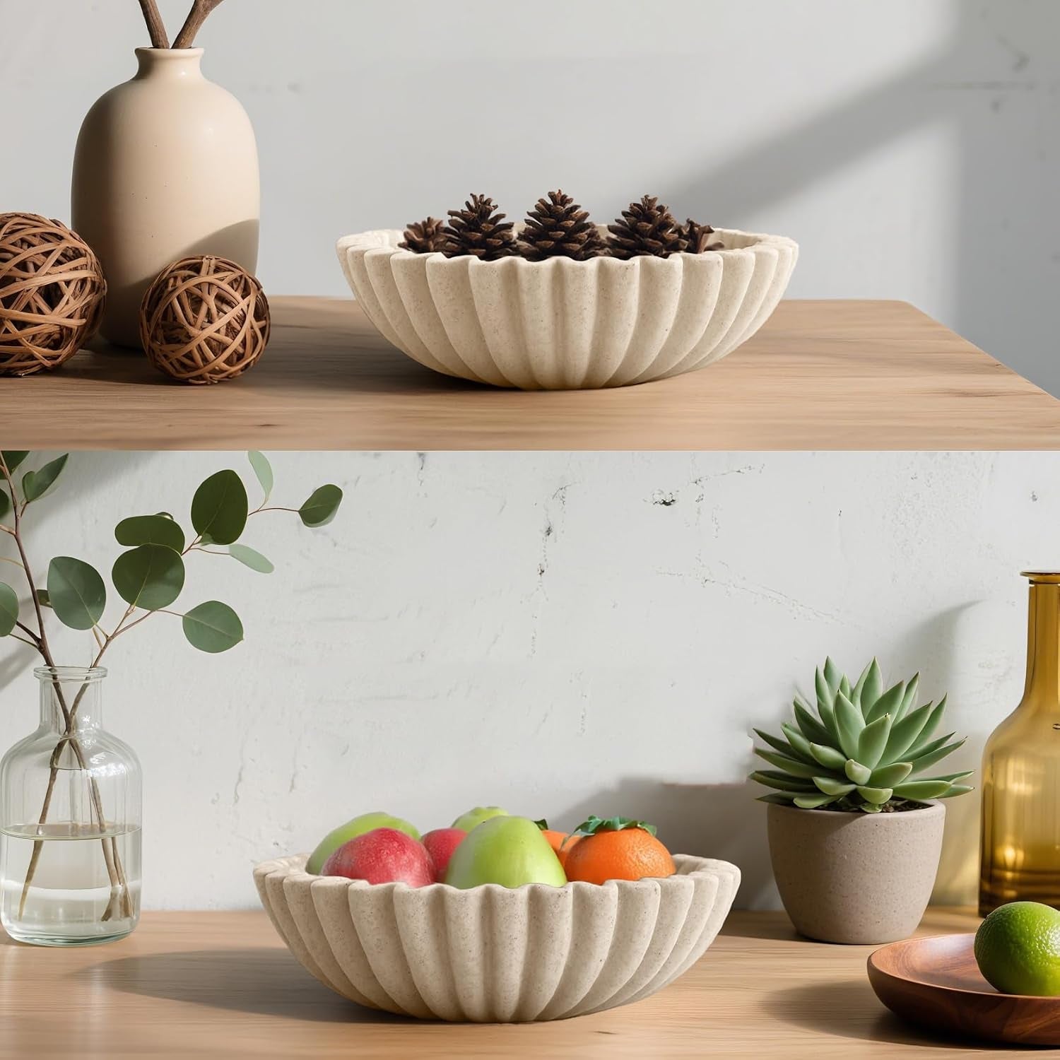 10-large-ruffle-decorative-fruit-bowl-for-entryway-coffee-table-scalloped-purse-key-holder-kitchen-countertop-console-modern-organic-home-decor-artificial-stone-beige