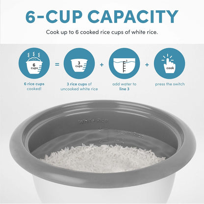® Rice Cooker, 3-Cup (Uncooked) / 6-Cup (Cooked), Small Rice Cooker, Oatmeal Cooker, Soup Maker, Auto Keep Warm, 1.5 Qt, White, ARC-363NG5
