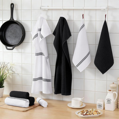 Dual Design Kitchen Towels and Dishcloths Set, 8 Pack, Black7