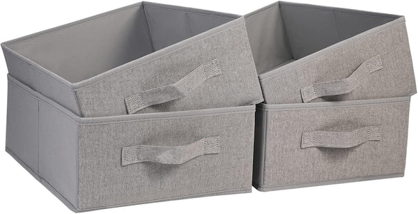 Fabric Storage Bins Set of 4 Rectangle Storage Baskets with Handle Foldable Closet Organizer for Clothes Towel Bedding Books Collapsible Clothing Container for Shelves Bedroom(Gray Low)1