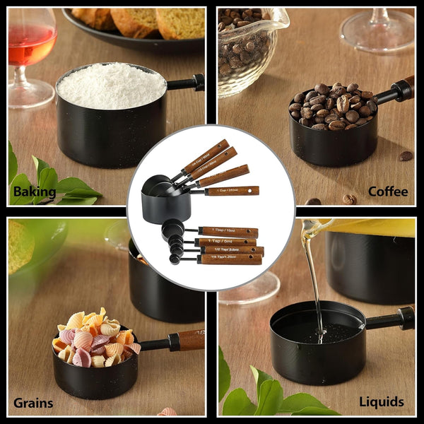 8PCS Measuring Cups and Spoons Set, DV Stainless Steel Measuring Cups with Ergonomic Wooden Handle for Cooking & Baking3