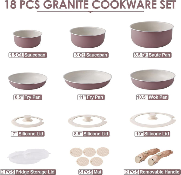 Pots and Pans Set Nonstick -  Kitchen Cookware Sets Detachable Handle Pot and Pan Set Removable Handle Camping Cooking Set, Oven Broiler Safe 550F Non Toxic Frying Pans for Cooking Pan Set Gift2