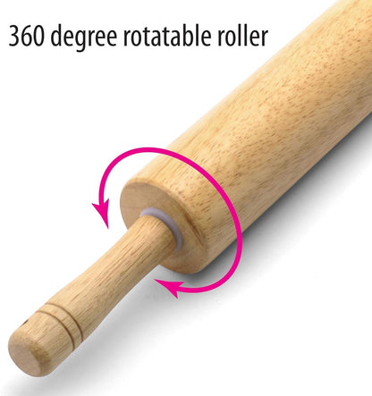Classic Wood Rolling Pin, 18-Inch Hardwood Dough Roller for Baking Pizza, Pies, Pastry and Cookies, Ergonomic Handles, Kitchen Essential3