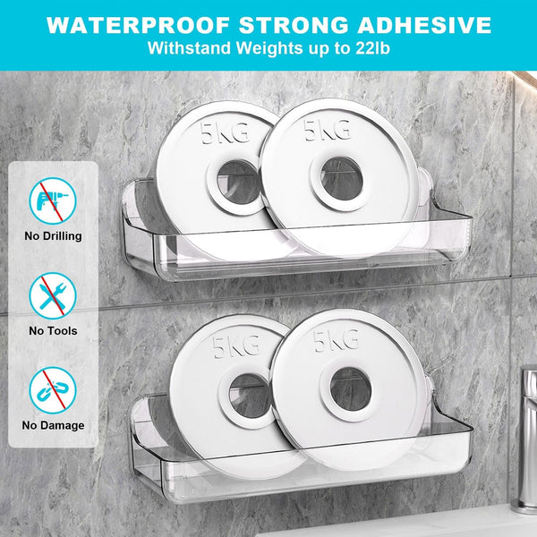 2-Pack Adhesive Shower Shelves, Acrylic Bathroom Wall Caddy, Clear3