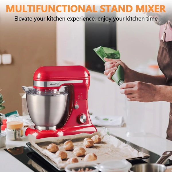 4.8QT 12-Speed Electric Stand Mixer for Home (Red) | Food Mixer with Stainless Steel Bowl, Whisk & Beater for Home Baking, Kitchen Mixer for Kneading Dough, Whipping Cream4