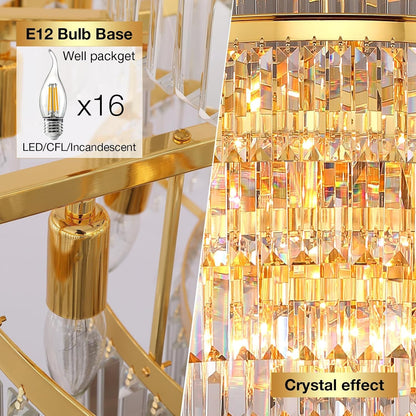 31" Gold Crystal Chandelier, Modern 6-Tier Ceiling Light with Clear Crystal Prisms, Luxury Pendant Lighting for Dining Room Living Room Entryway5