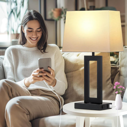 Black Bedside Table Lamp Set of 2,Nightstand Lamps with USB Ports4