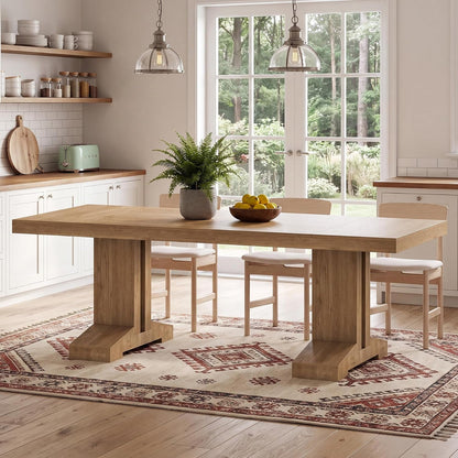 86.75" Large Dining Table for 6-10, Farmhouse Kitchen Table with Thick Base, Rectangular Wooden Dinner Table for Kitchen Dining Room, Brown1