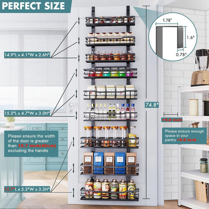 over the Door Pantry Organizer，9-Tier over the Door Organizer with Adjustable Basket，Metal Hanging Pantry Organizers and Storage for Kitchen, Back of Door Seasoning Rack (Black)2