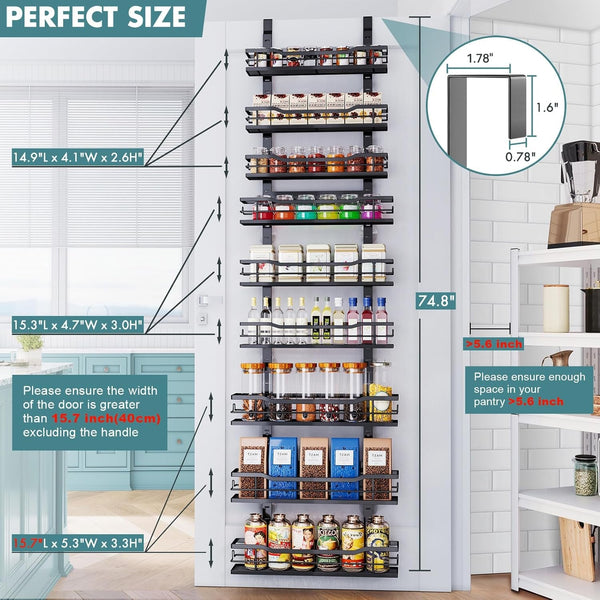 over the Door Pantry Organizer，9-Tier over the Door Organizer with Adjustable Basket，Metal Hanging Pantry Organizers and Storage for Kitchen, Back of Door Seasoning Rack (Black)2