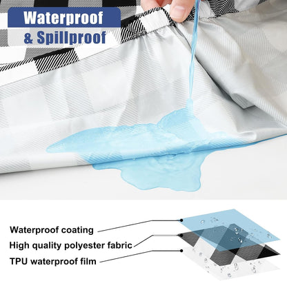 6FT Picnic Table Cover with Bench Covers, Elastic Fitted Tablecloth | Waterproof Washable Rectangle Tablecloths ,Buffalo Plaid Tablecloth for Dining, Camping, Outdoor (Black & White, 30" X 72")4