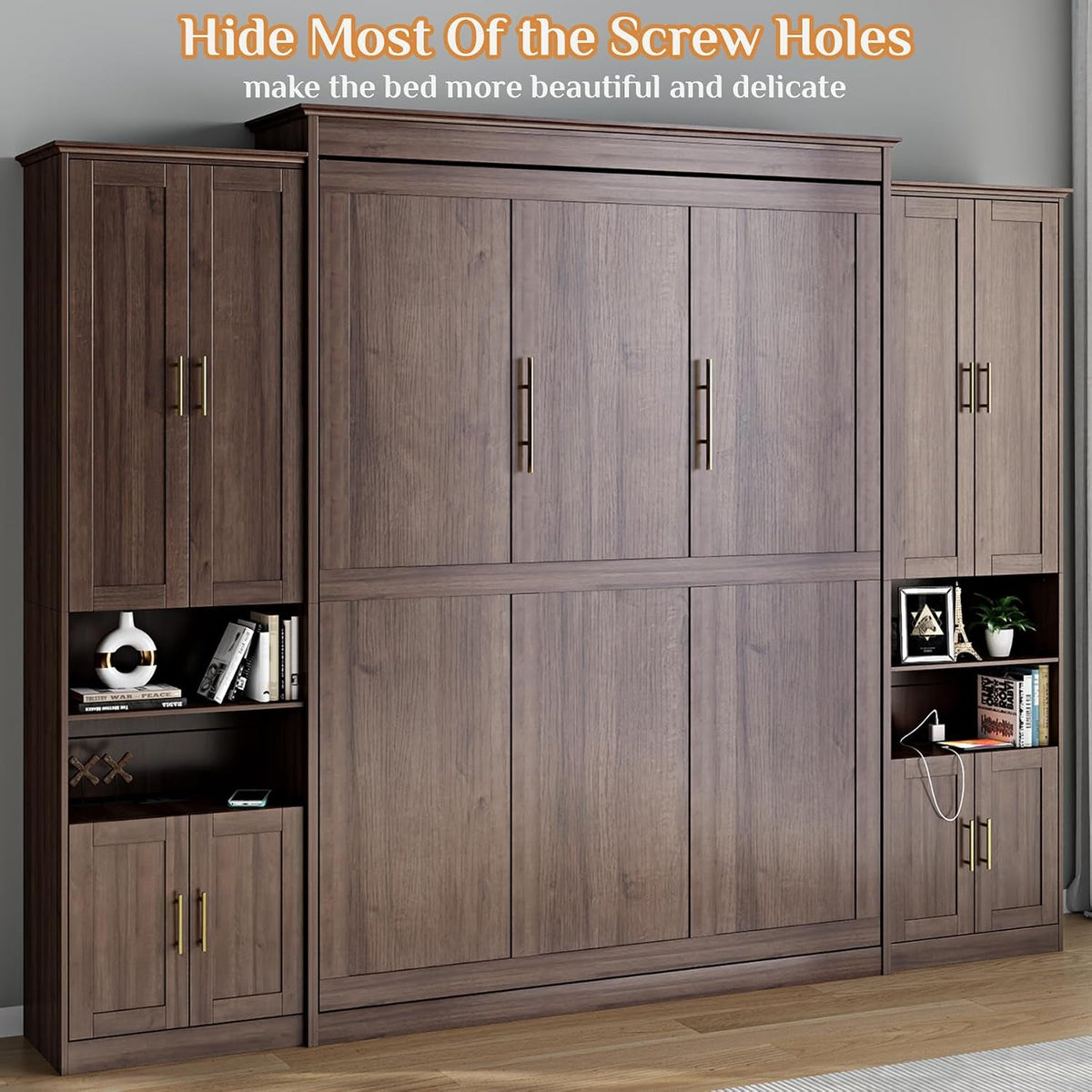 queen-murphy-bed-with-2-side-cabinets-usb-port-shelves-walnut