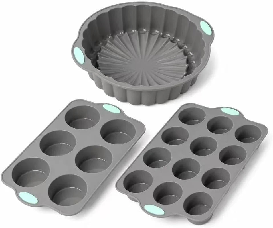 gray-green-silicone-bakeware-set-of-3-round-flower-pan-6-12-cavity-pastry-trays-for-household-baking