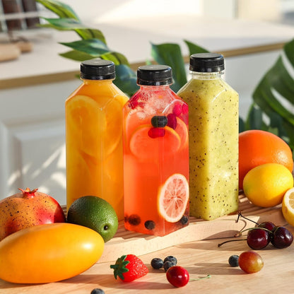 42Pcs 16Oz Plastic Juice Bottles with Caps, Reusable Juicing Bottles with Lids, Clear Containers for Smoothies and Other Beverages6