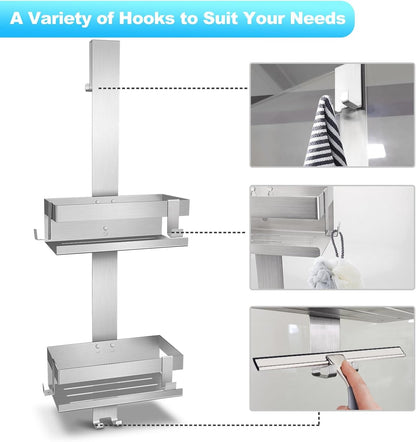 Shower Caddy Hanging, over Frameless Glass Door Shower Shelf, Silver4