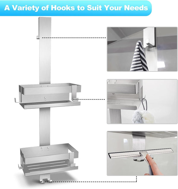 Shower Caddy Hanging, over Frameless Glass Door Shower Shelf, Silver4