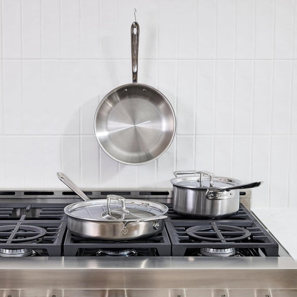 All-Clad D5 5-Ply Stainless Steel Cookware Set 5 Piece Induction Oven Broiler Safe 600F Pots and Pans Silver | the Upgrade for Supremely Even Heat, Professional, Brushed Stainless Steel, Induction Compatible, Oven Safe up to 600F4