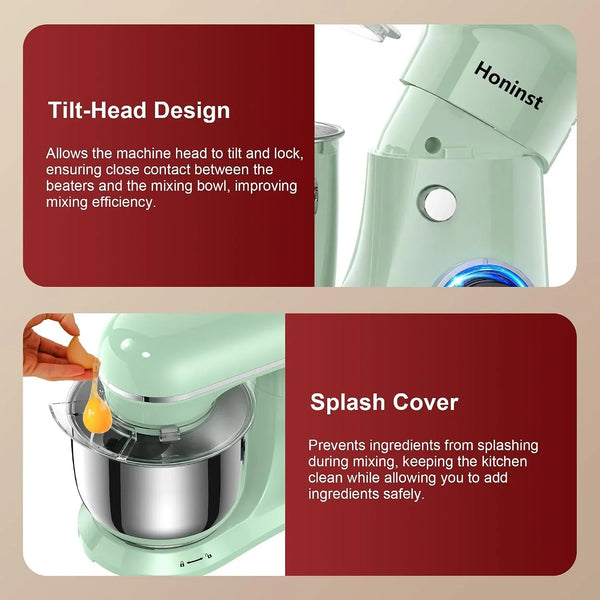 4QT Electric Stand Mixer, 10-Speed Tilt-Head Compact Kitchen Mixer | Multiple Stylish Colors | Food Mixer with Dough Hook & Beater & Whisk | for Cake & Bread | Dishwasher-Safe | Light Green6