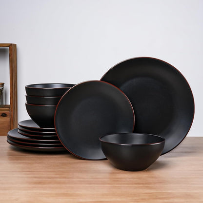 Venus Plates and Bowls Sets, 12Pcs Stoneware Dinnerware Set for 41
