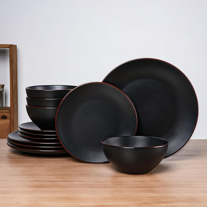 Venus Plates and Bowls Sets, 12Pcs Stoneware Dinnerware Set for 4