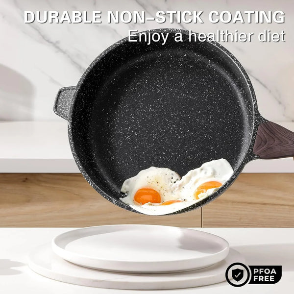 Nonstick Deep Frying Pan with Lid, 12 Inch Large Skillet, 5 Qt Non Stick Saute Pan for Cooking, Healthy Induction Cookware, PFOA Free | Large Skillet, 5 Qt, Saute Pan, Healthy Coating, Induction, PFOA Free2