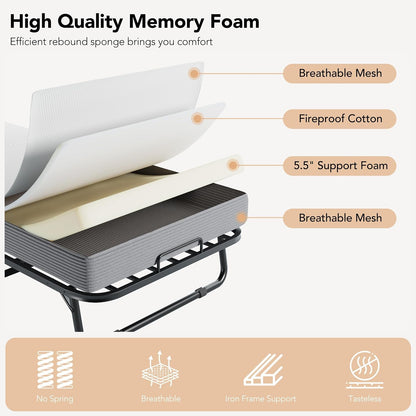 75"X31" Folding Bed, Rollaway Beds with 5 Adjustable Backrests6