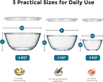 Glass Mixing Bowls with Airtight Lids Set for Cooking Prep Serving2