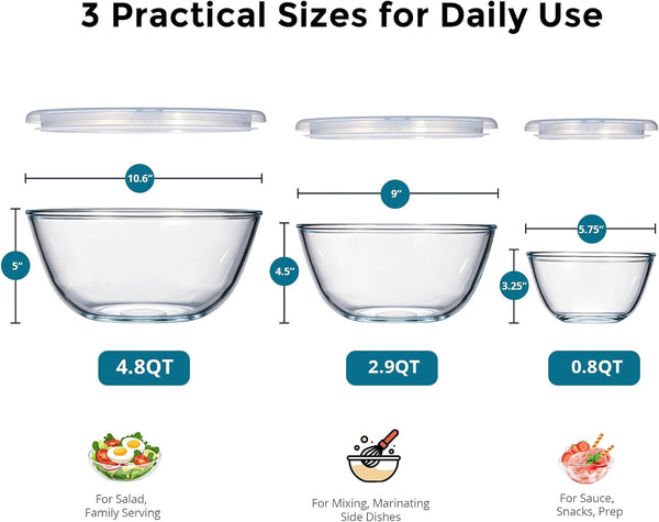 Glass Mixing Bowls with Airtight Lids Set for Cooking Prep Serving2