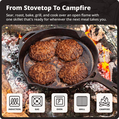12" Cast Iron Skillet, Smooth Surface, Nonstick-Like Release | Polished & Precision-Milled, 100% Organic Flaxseed Oil, No Synthetic Coating, Oven, Grill, Induction Ready, Pre-Seasoned6