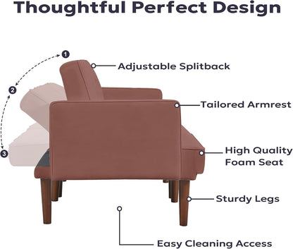 71" Velvet Futon Sofa Bed, Versatile Loveseat Couch, Sleeper Sofa with Adjustable Backrest, Mid Century Modern Futon Couch for Small Space, Living Room, Office & Apartment, Velvet Fabric Pink3