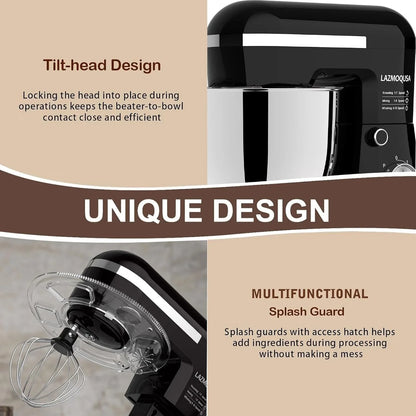 6In1 Stand Mixer with 6.5 Quart Bowl, 660W 10+P Speeds Kitchen Food Mixer Tilt-Head Bread Dough and Cake Mixers for Home Daily Use (Black)3