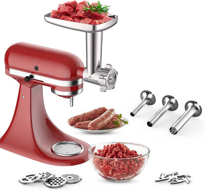 Metal Meat Grinder Attachment for Kitchenaid Stand Mixer,Food Grinder | Meat Grinder for Kitchen Aid Includes 4 Grinding Plates, 3 Sausage Stuffer Tubes, 2 Grinding Blades2