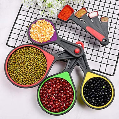 Collapsible Silicone Soft Measuring Cups and Measuring Spoons,8 Pieces Portable Food Grade Silicone Measurement Cup for Liquid & Dry Measuring Baking &Utensils & Travel Measuring Cup，Space Saver6
