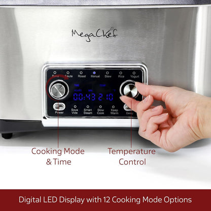 Deluxe 8 Quart 12-In-1 Programmable Multi Cooker with Sous Vide and Multi-Functions, Digital Display, Adjustable Temperature & Time, Removable Pot, Tempered Glass Lid4