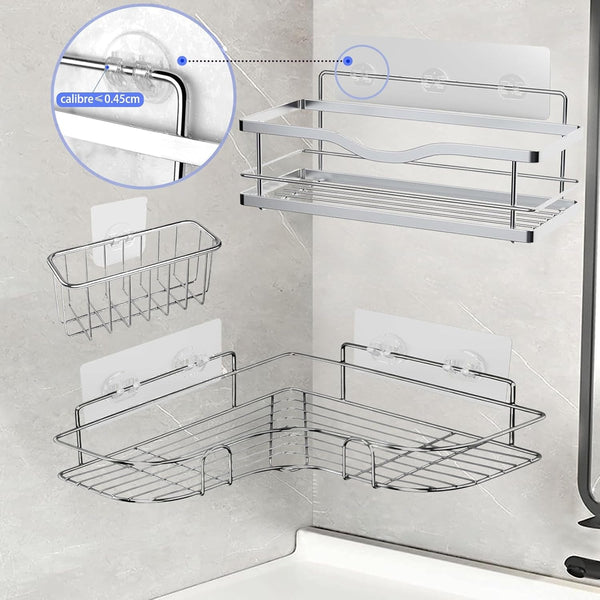 Shower Caddy Adhesive - Strong Shower Caddy Adhesive Hooks Replacement, Waterproof Shower Adhesive Strips, No Drilling, for Bathroom Storage Shelves and Kitchen Racks 16 Pack4