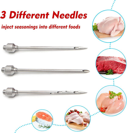 Meat Injector, 1-Oz Plastic BBQ Marinade Injector Kit, Turkey Injector Syringe (3 Stainless Steel Meat Needles +3 Replacement O Rings + 1 Cleaning Brush) for Turkey Smoked BBQ Grill5