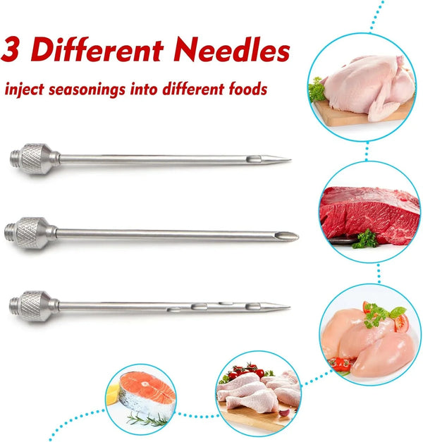 Meat Injector, 1-Oz Plastic BBQ Marinade Injector Kit, Turkey Injector Syringe (3 Stainless Steel Meat Needles +3 Replacement O Rings + 1 Cleaning Brush) for Turkey Smoked BBQ Grill5