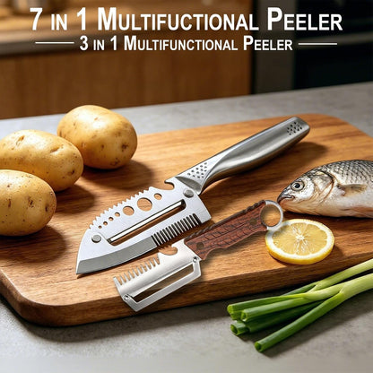 7 in 1 All Stainless Steel Multi Functional Vegetable Peeler for Kitchen, Smooth Potato Peeler with Herb Stripper, Scallion Shredder, Fish Scaler, Bottle Opner8