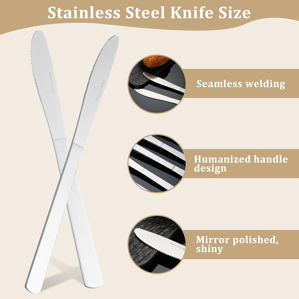 72 PCS Dinner Knifes Set - Windsor Stainless Steel Table Knives 8.7 Inch with Dishwasher Safe Butter Knives,Metal Butter Knofe,Dinner Knife Silverware for Home,Kitchen or Restaurant5