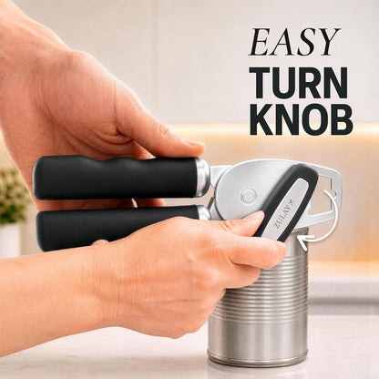 Heavy Duty Stainless Steel Can Opener Manual with Bottle Opener - Rust Proof Manual Can Opener with Turn Knob & Comfy Soft Grip Handles - Black6