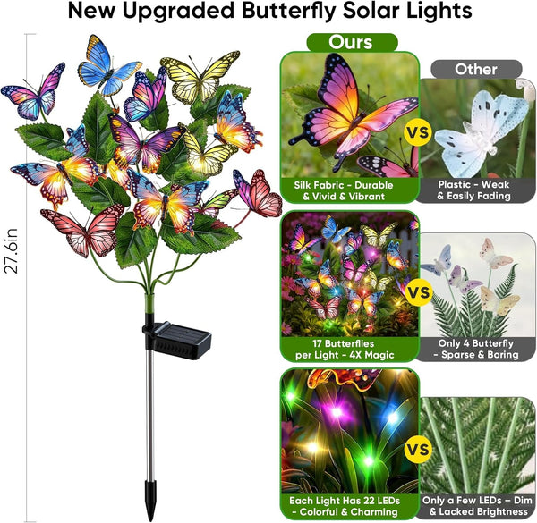 Solar Lights Outdoor Garden Decor: 2 Pack Colorful Leds Butterfly Lights2