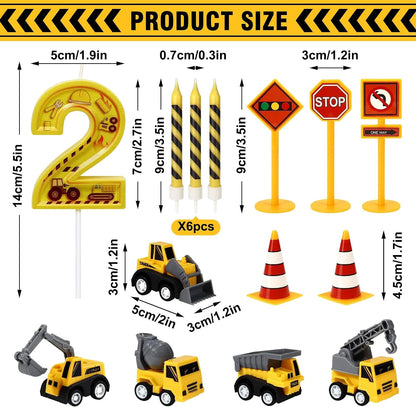 Number 2 Construction Birthday Candles, 17 Pcs Construction Cake Toppers2