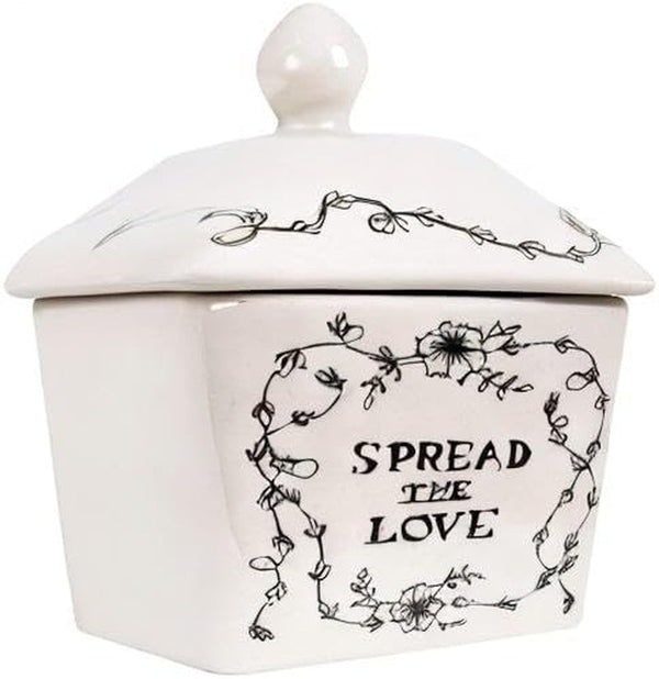 Creative Co-Op Country Stoneware Butter Dish with "Spread the Love" Message and Farm Landscape Design, White and Black6