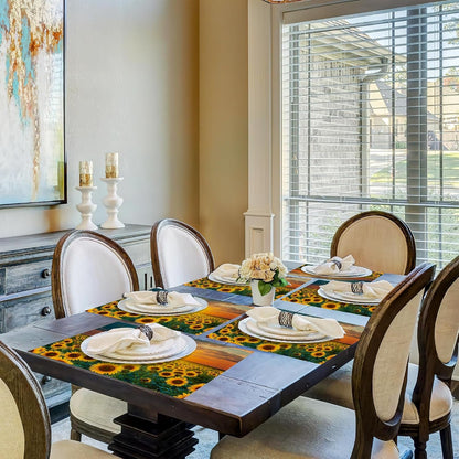 Sunflower Fields Placemats Set of 6,Sunset Sunrise Linen Washable Kitchen Dining Table Mats Heat Resistant Place Mats for Home Party Indoor Holiday 12X18 Inch6